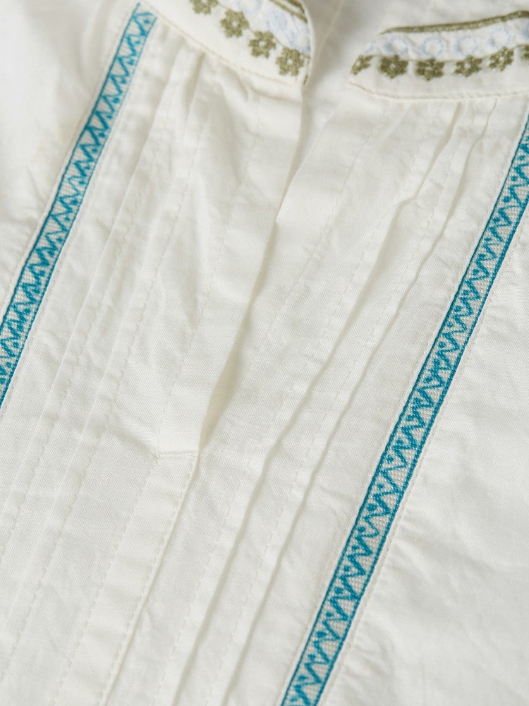 Embroidered cuff longsleeve cotton shirt Wit 1 Embroidered cuff longsleeve cotton shirt Wit 1
