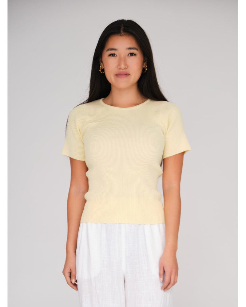 Rib knit short sleeve top Geel Rib knit short sleeve top Geel
