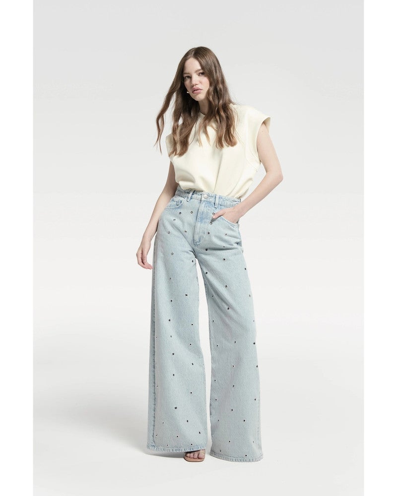 Palazzo Jeans With Eyelets Blauw Palazzo Jeans With Eyelets Blauw