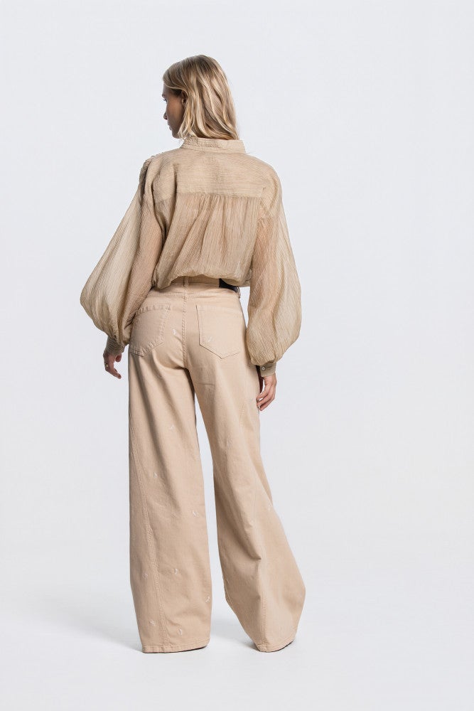 NADINE BLOUSE 755 LP long wide baloon sleeve v-neck transparant Beige NADINE BLOUSE 755 LP long wide baloon sleeve v-neck transparant Beige