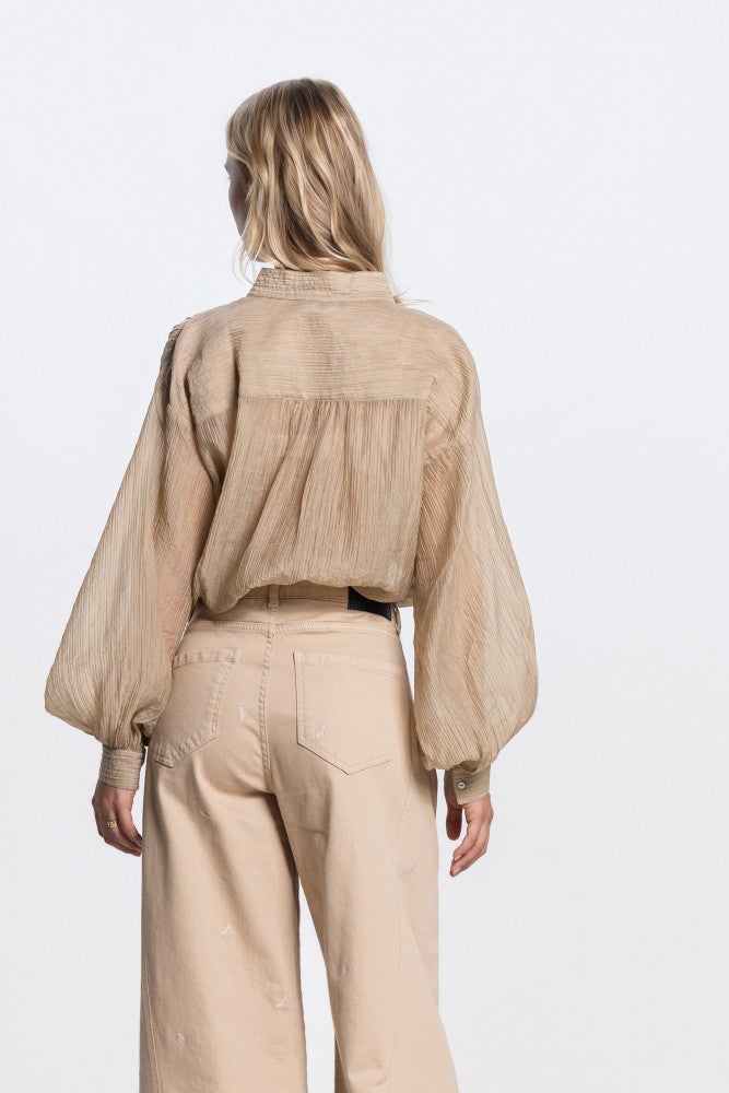 NADINE BLOUSE 755 LP long wide baloon sleeve v-neck transparant Beige NADINE BLOUSE 755 LP long wide baloon sleeve v-neck transparant Beige