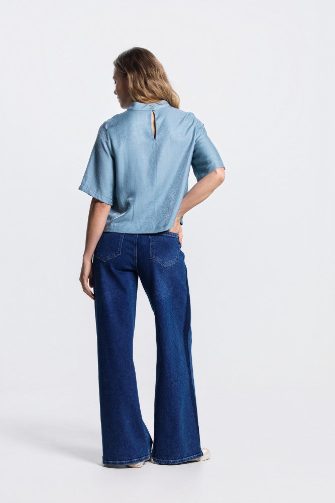 ODILE TOP WS 116 short sleeve high neck Blauw ODILE TOP WS 116 short sleeve high neck Blauw