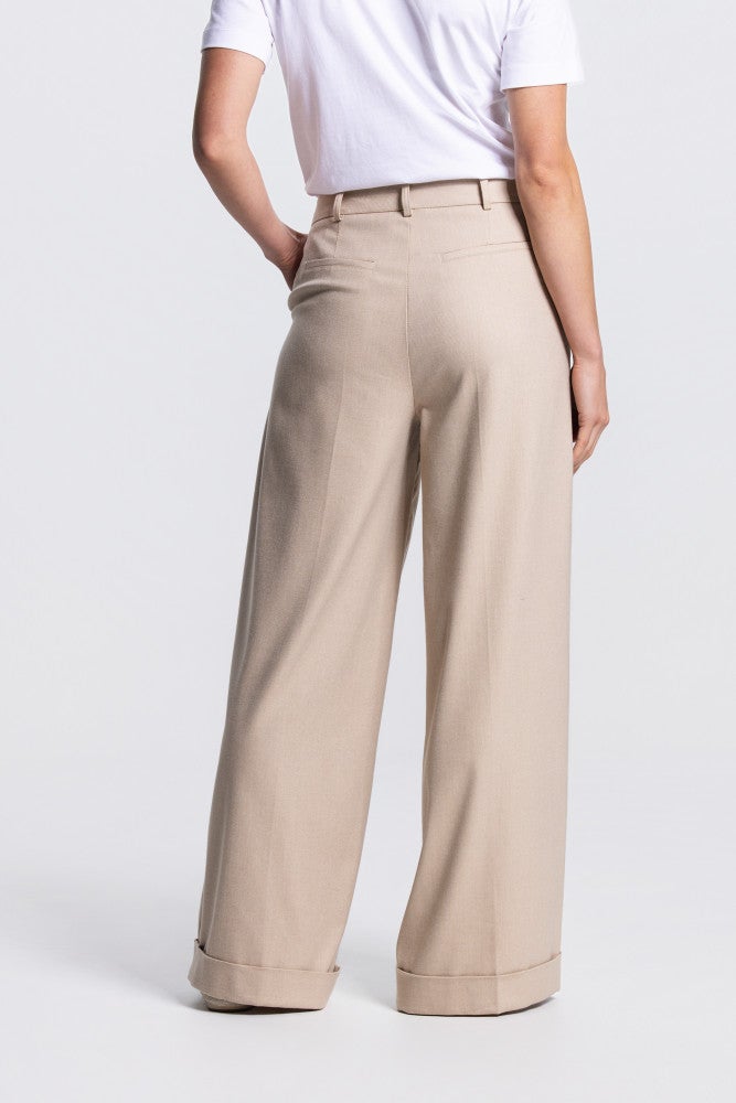 NIENKE BROEK 407 long wide leg omslag Zand NIENKE BROEK 407 long wide leg omslag Zand