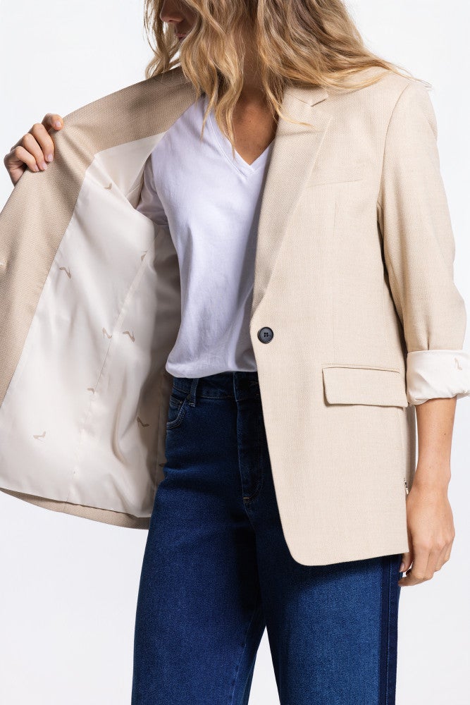 NEVRA BLAZER 282 oversized long sleeve printed lining Zand NEVRA BLAZER 282 oversized long sleeve printed lining Zand