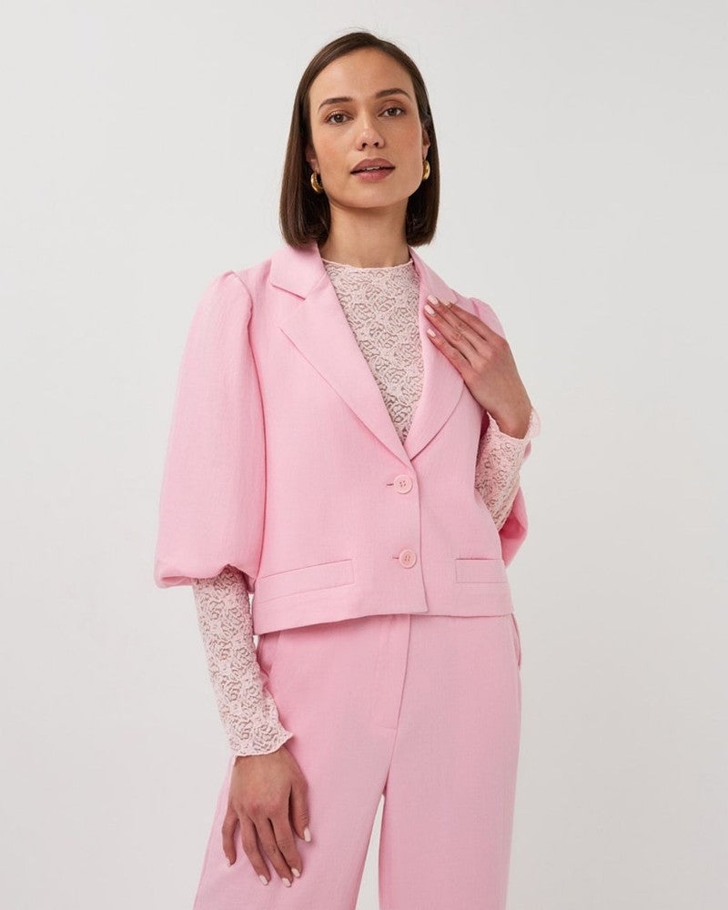 Blazer twill cropped puff slve Roze Blazer twill cropped puff slve Roze