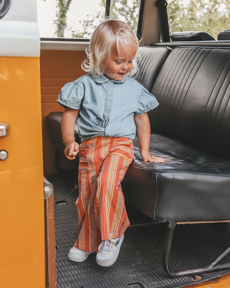 Cotton Denim Ruffle Blouse Licht Blauw Cotton Denim Ruffle Blouse Licht Blauw
