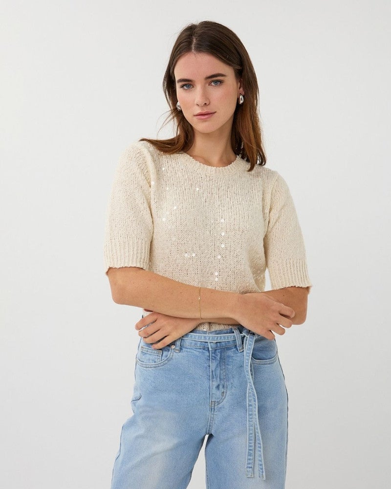 Sweater s/slve sequins Ecru Sweater s/slve sequins Ecru