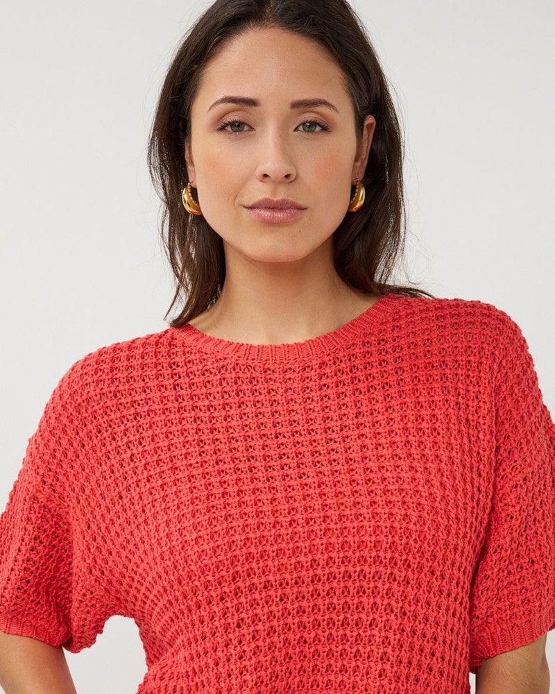 Sweater open knit s/slve Rood Sweater open knit s/slve Rood