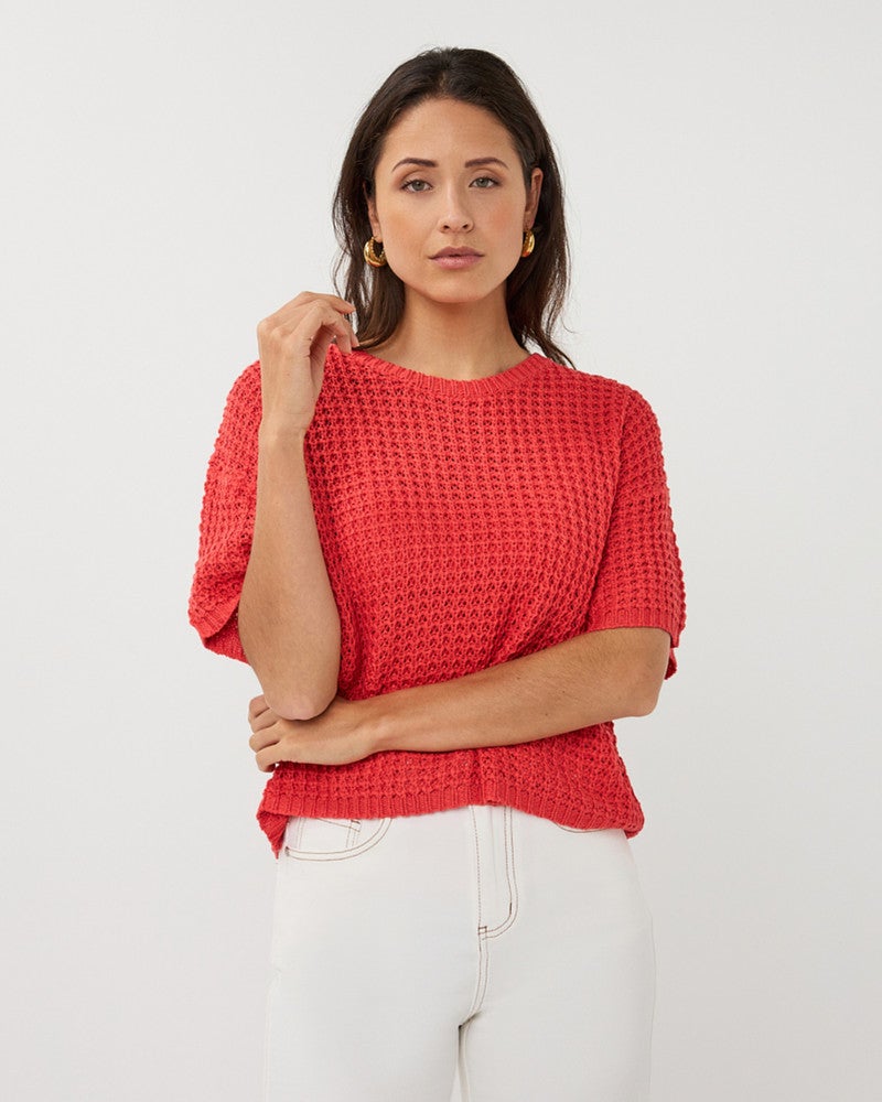 Sweater open knit s/slve Rood Sweater open knit s/slve Rood