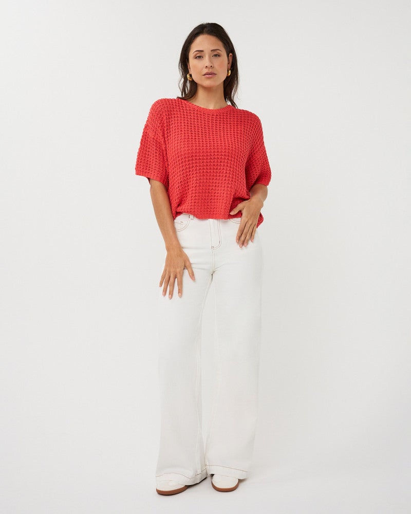 Sweater open knit s/slve Rood Sweater open knit s/slve Rood