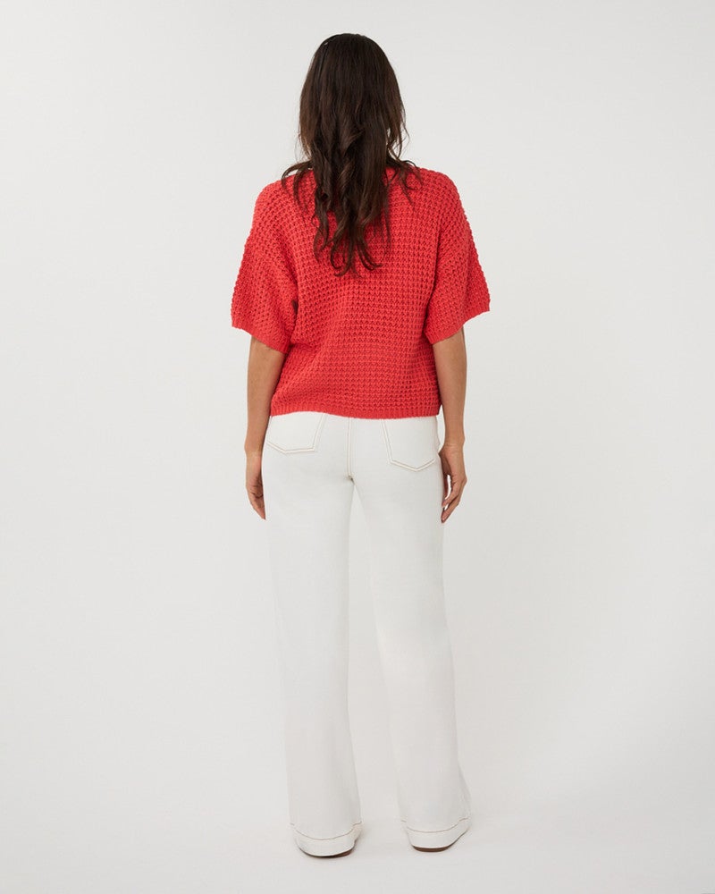 Sweater open knit s/slve Rood Sweater open knit s/slve Rood