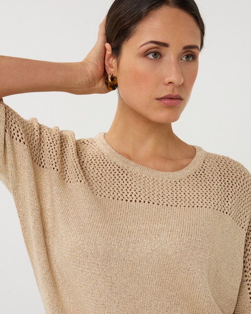 Sweater ajour batwing Zand Sweater ajour batwing Zand