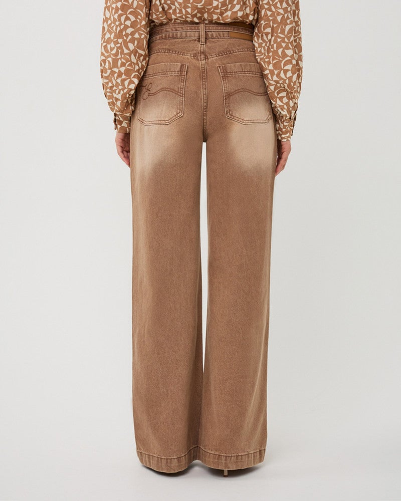 Trousers colored denim belt wide leg Camel Trousers colored denim belt wide leg Camel