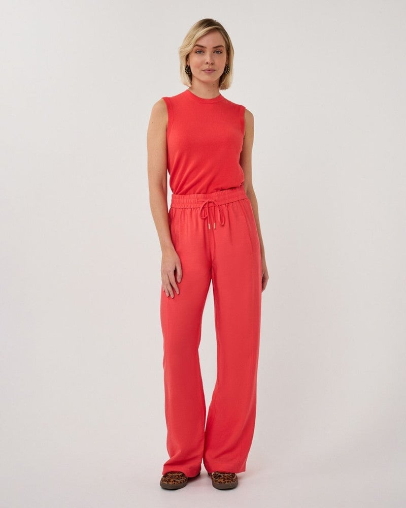 Trousers wide elastic waist slub Rood Trousers wide elastic waist slub Rood