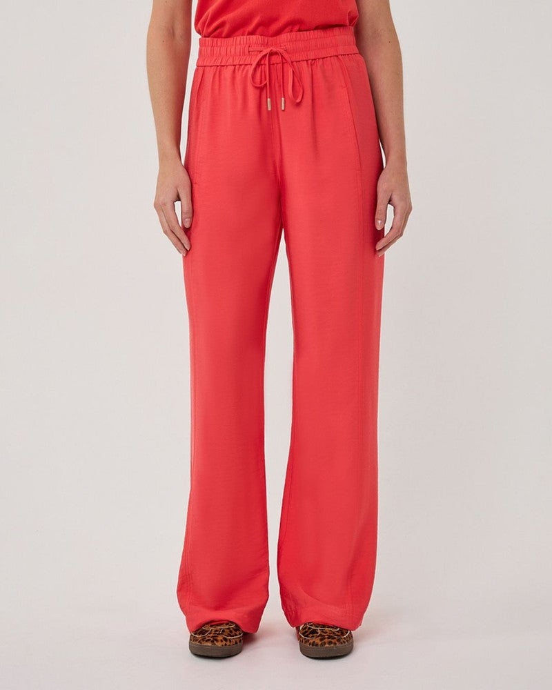 Trousers wide elastic waist slub Rood Trousers wide elastic waist slub Rood