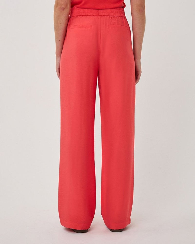 Trousers wide elastic waist slub Rood Trousers wide elastic waist slub Rood