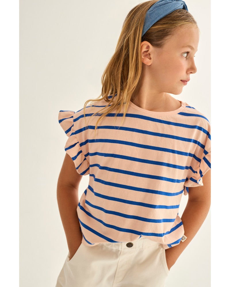 Aria striped jersey cotton ruffle T-shirt Roze Aria striped jersey cotton ruffle T-shirt Roze