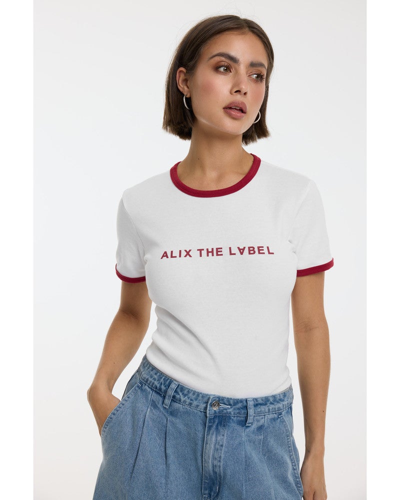 ladies knitted ringer t-shirt Off White ladies knitted ringer t-shirt Off White