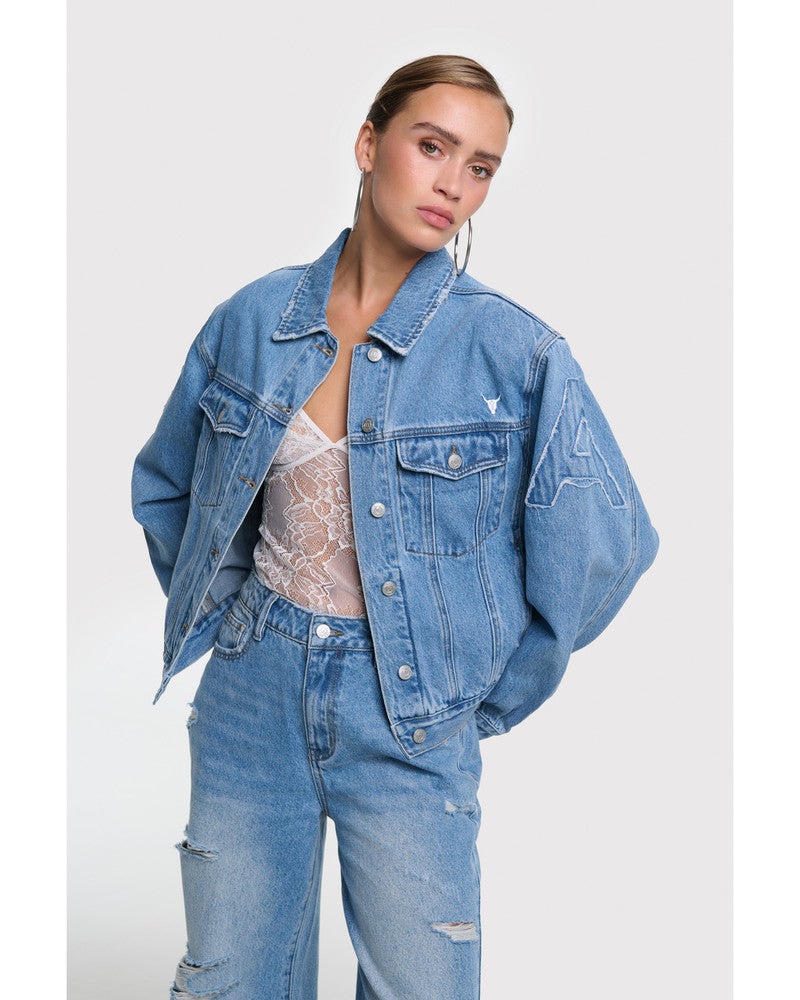ladies woven soft denim patch jacket Blauw ladies woven soft denim patch jacket Blauw