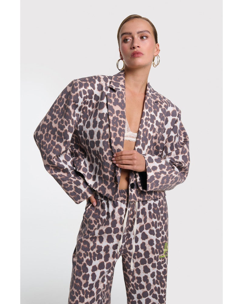 ladies woven animal cropped blazer Bruin 1 ladies woven animal cropped blazer Bruin 1
