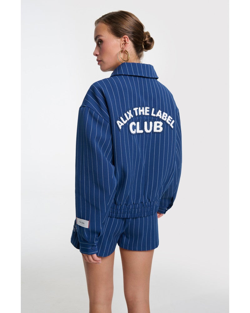 ladies woven clean striped bomber Donker Blauw ladies woven clean striped bomber Donker Blauw