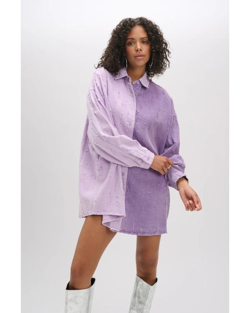 ladies woven two colour denim blouse LOLAY Paars ladies woven two colour denim blouse LOLAY Paars