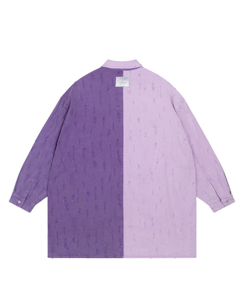 ladies woven two colour denim blouse LOLAY Paars ladies woven two colour denim blouse LOLAY Paars