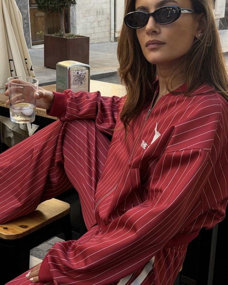 ladies knitted pinstripe training pants Rood ladies knitted pinstripe training pants Rood