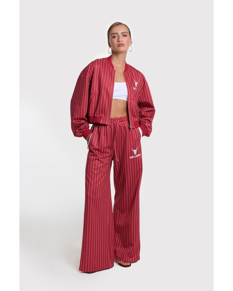 ladies knitted pinstripe cropped training jacket Rood ladies knitted pinstripe cropped training jacket Rood
