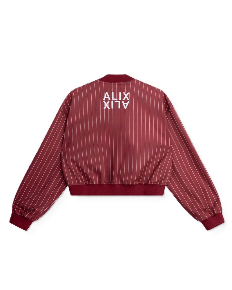 ladies knitted pinstripe cropped training jacket Rood ladies knitted pinstripe cropped training jacket Rood
