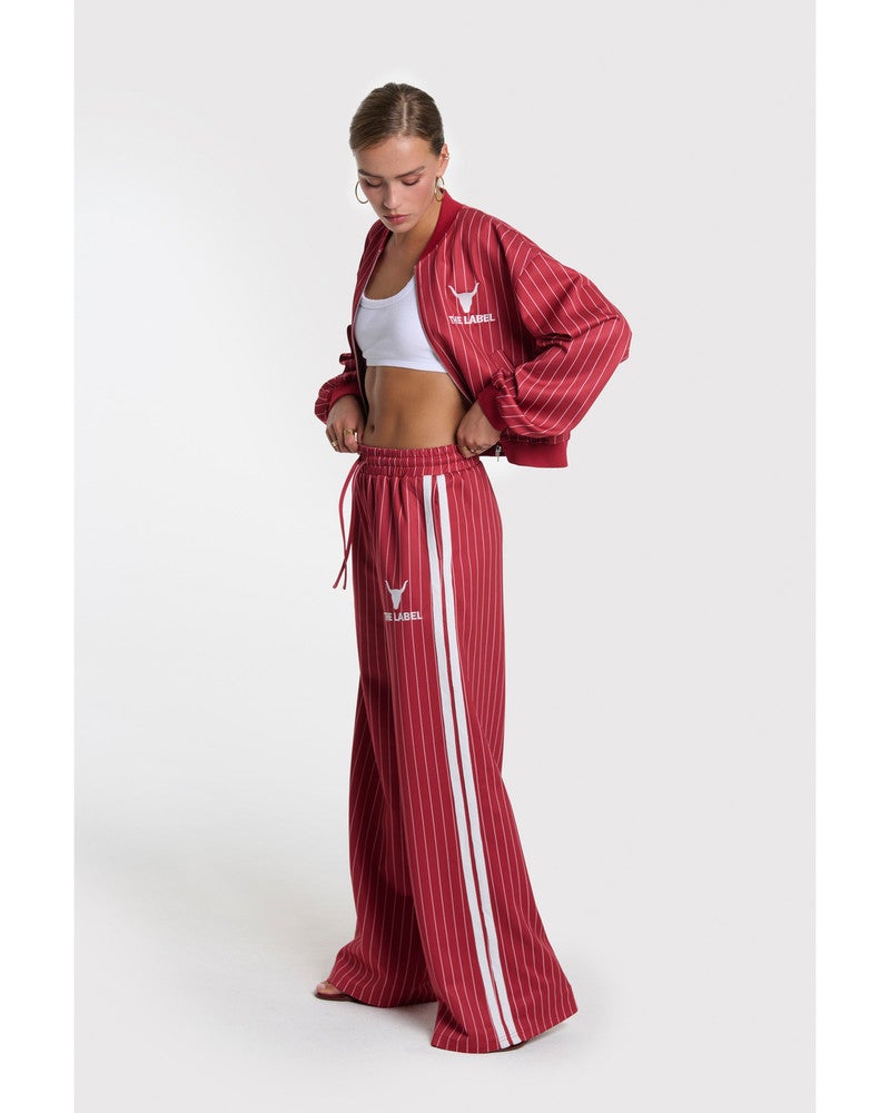ladies knitted pinstripe cropped training jacket Rood ladies knitted pinstripe cropped training jacket Rood
