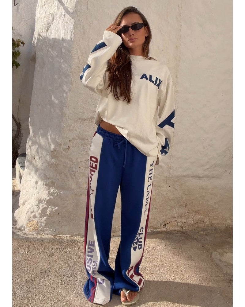 ladies knitted logo tape pants Blauw ladies knitted logo tape pants Blauw