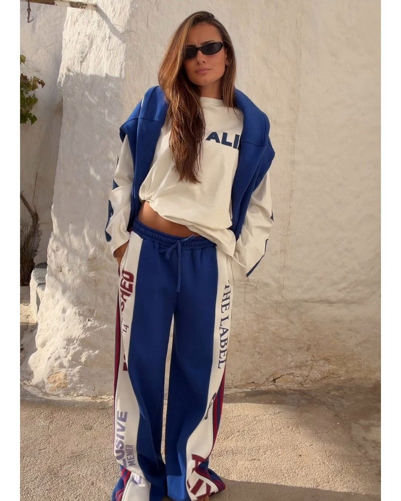 ladies knitted logo tape pants Blauw ladies knitted logo tape pants Blauw