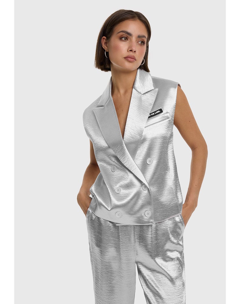 ladies woven shiny waistcoat Zilver ladies woven shiny waistcoat Zilver