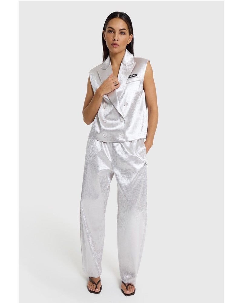 ladies woven shiny waistcoat Zilver ladies woven shiny waistcoat Zilver