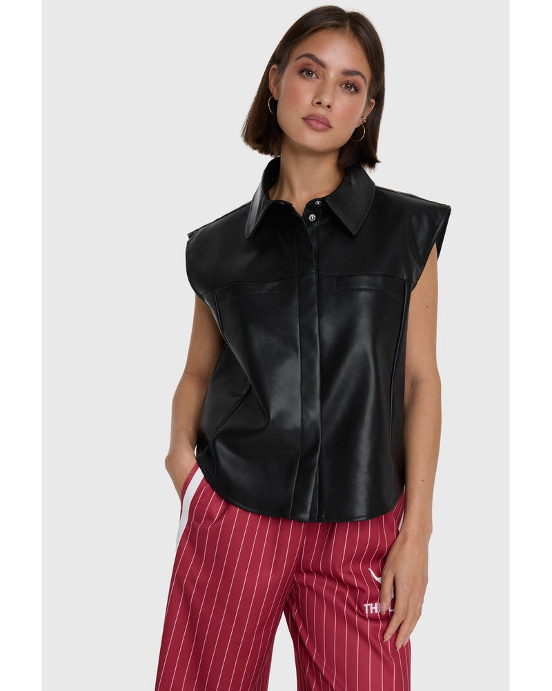 ladies woven faux leather waistcoat Zwart 1 ladies woven faux leather waistcoat Zwart 1