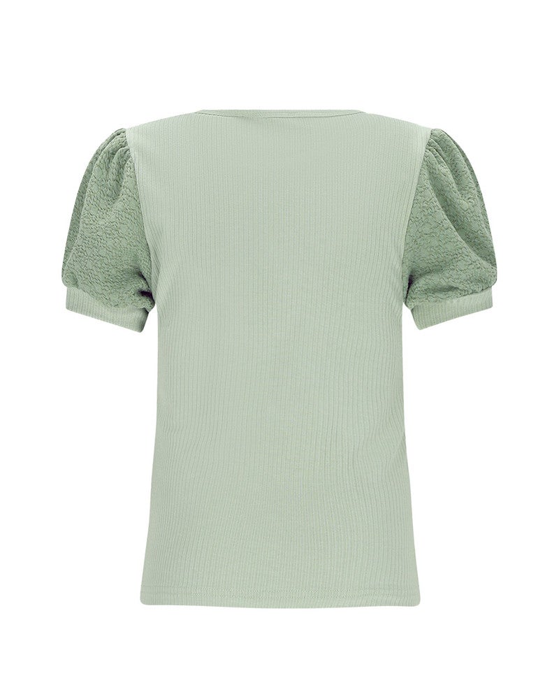 Kyoto Ribjersey Top with puffed sleeves Groen Kyoto Ribjersey Top with puffed sleeves Groen
