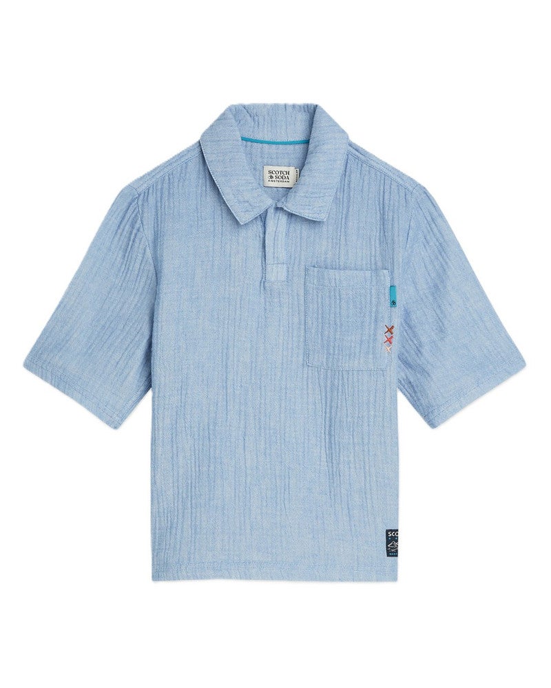 Cotton chambray shortsleeve shirt Licht Blauw Cotton chambray shortsleeve shirt Licht Blauw
