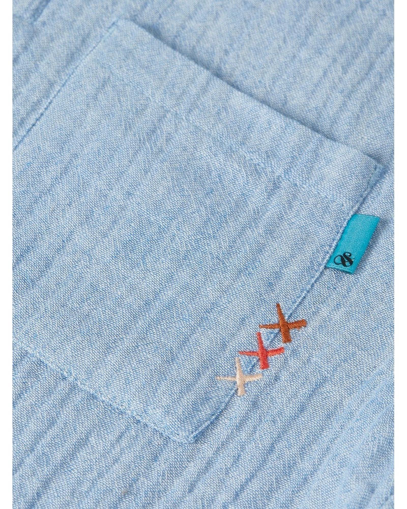 Cotton chambray shortsleeve shirt Licht Blauw Cotton chambray shortsleeve shirt Licht Blauw