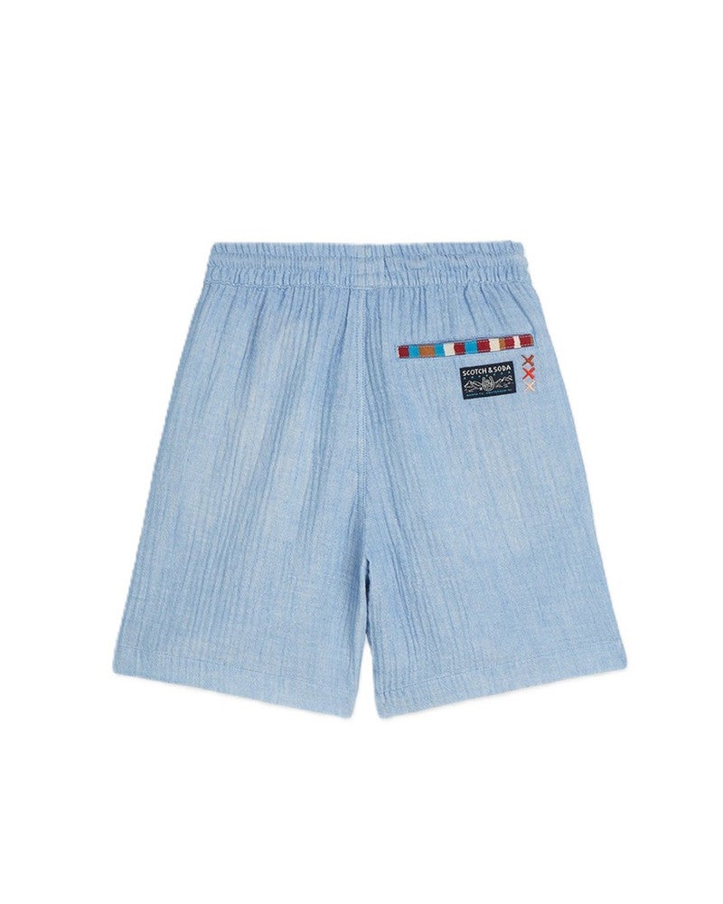 Cotton chambray pullon shorts Blauw Cotton chambray pullon shorts Blauw
