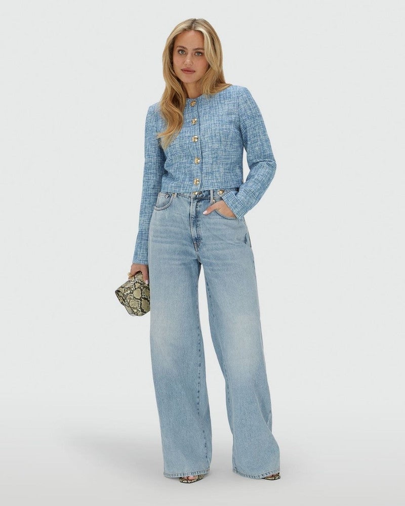 REMI cropped blazer met bouclé Blauw REMI cropped blazer met bouclé Blauw