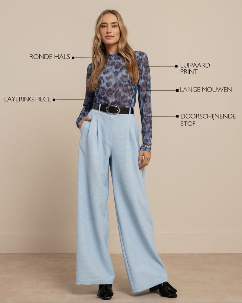 Rea mesh leopard top Blauw Rea mesh leopard top Blauw