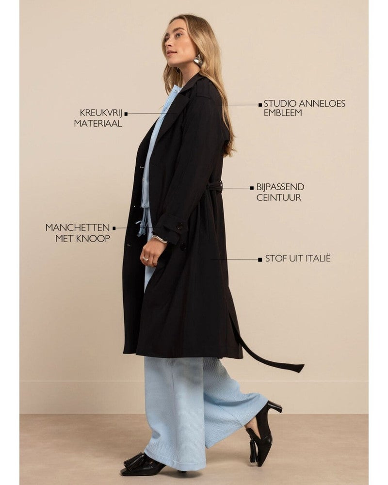 Laurine bonded trenchcoat Zwart 1 Laurine bonded trenchcoat Zwart 1