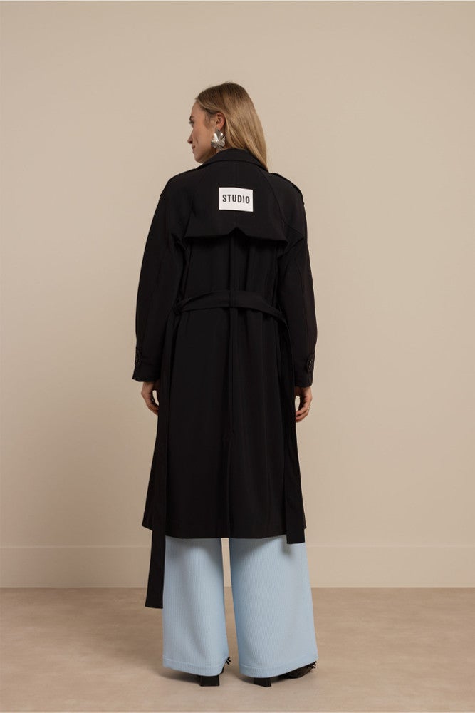 Laurine bonded trenchcoat Zwart 1 Laurine bonded trenchcoat Zwart 1