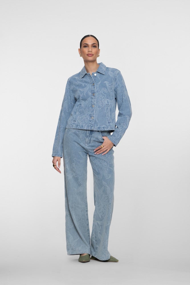 Jeans wide jacquard flower Blauw Jeans wide jacquard flower Blauw