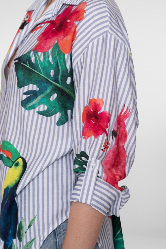 Blouse stripes & birds Licht Blauw Blouse stripes & birds Licht Blauw