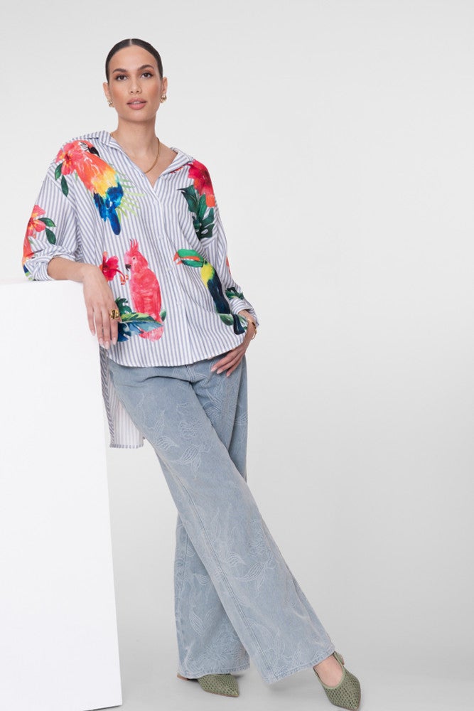 Blouse stripes & birds Licht Blauw Blouse stripes & birds Licht Blauw