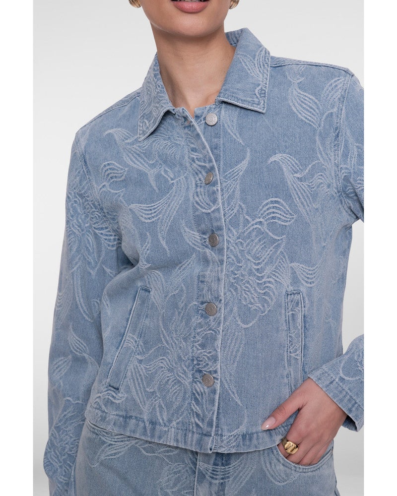 Jeansjacket jacquard flower Blauw Jeansjacket jacquard flower Blauw