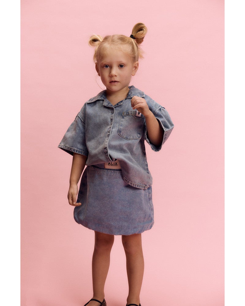 kids woven short sleeve denim blouse Licht Blauw kids woven short sleeve denim blouse Licht Blauw