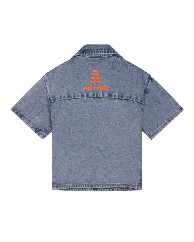 kids woven short sleeve denim blouse Licht Blauw kids woven short sleeve denim blouse Licht Blauw